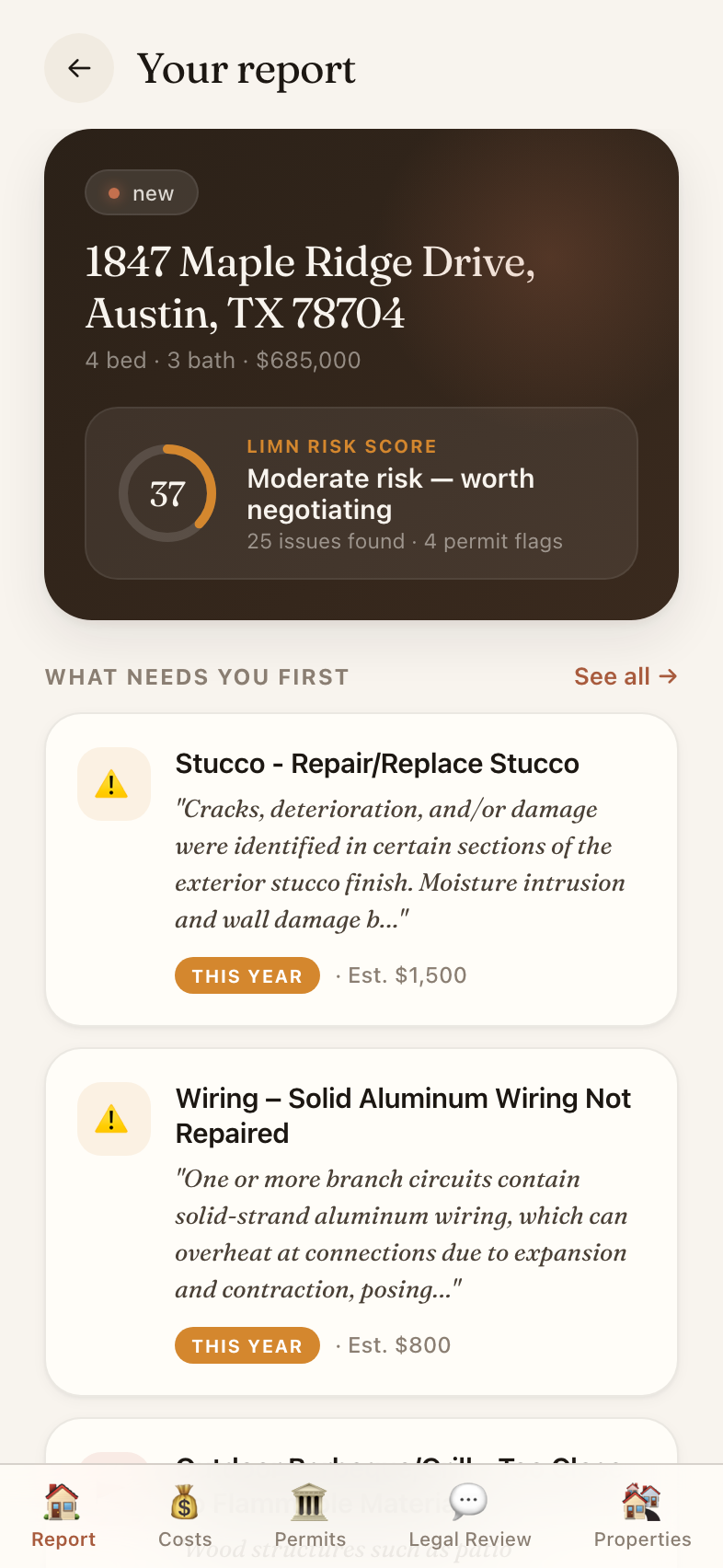 Limn Pro home dashboard with risk score