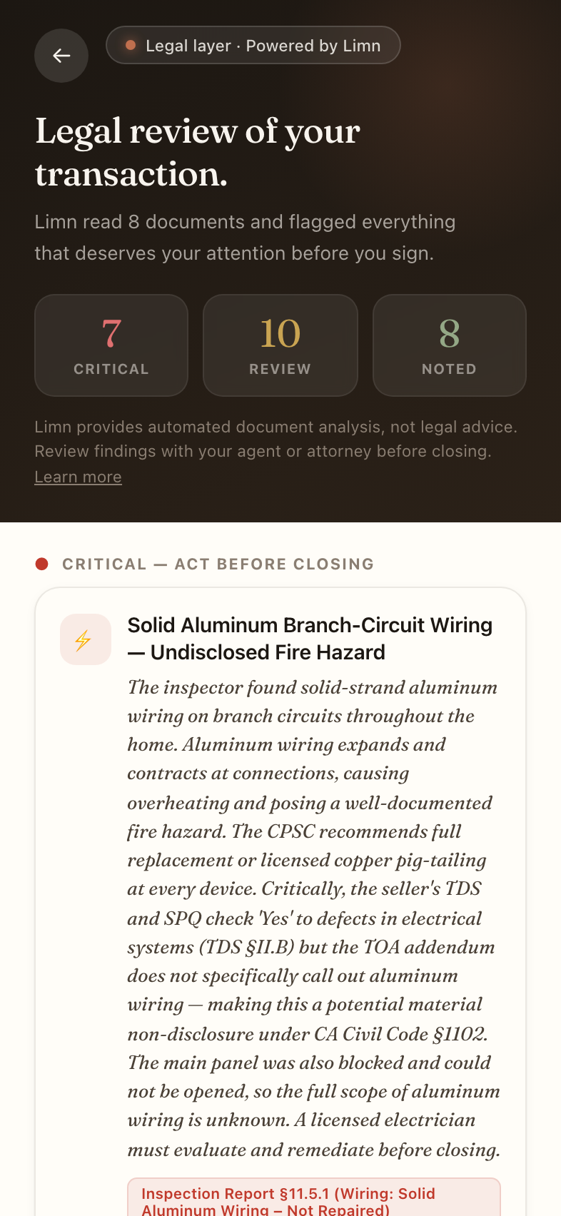 Limn Pro legal review screen